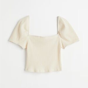H&M cream ribbed puff sleeve crop top